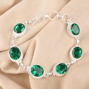 Green Emerald Gemstone Silver Bracelet, 925 Sterling Silver, Women&#39;s Bracelet, Adjustable Bracelet, Wedding Bracelet, Valentine Gift For Her