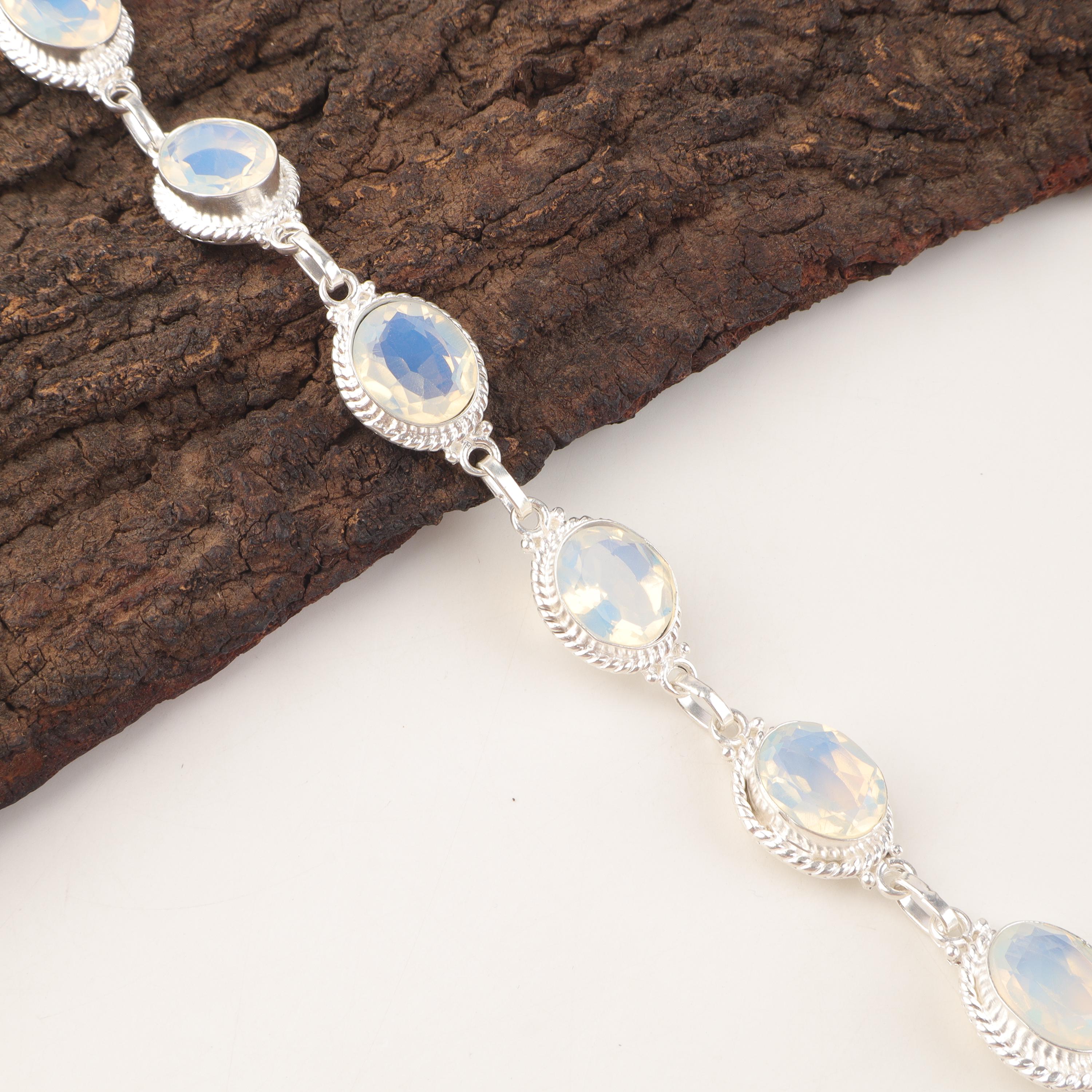 Bracelet Argent 925 Avec Opale Laiteuse Rose - Bijou Cadeau - Neuf Sans Emballage
