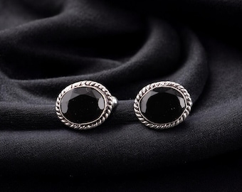 Natuurlijke zwarte onyx manchetknoop heren, 925 sterlingzilver, onyx edelsteen manchetknoop 0,6", manchetknoop trouwpak, beste cadeau vader, cadeau voor bruidegom