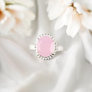 Pink Chalcedony Gemstone Ring 925 Sterling Silver Oval Cut 10x12MM Prong Set Silver Ring, Handmade Ring Jewelry, Ring Gift For Anniversary