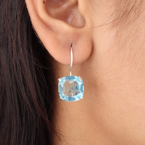 Sky Blue Topaz Gemstone Silver Earrings, Drop & Dangle Earrings, 925 Sterling Silver Handmade Earrings, Unique Partywear Earrings For Women
