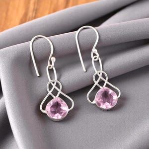 Pink Morganite Gemstone Earring, 925 Sterling Silver, Morganite Silver Earring For Women, June Birthstone, Hook Earring,  Gift For Birthday