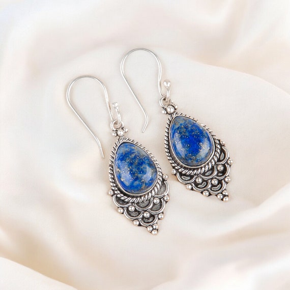 Lapis Teardrop Earrings - Oxidized Silver Lapis Teardrop Earrings - Oxidized Silver