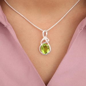 Peridot Gemstone Silver Pendant, 925 Sterling Silver, Zircon Pendant 1.22&quot;, Women&#39;s Gemstone Necklace, August Birthstone Pendant, Gift Idea