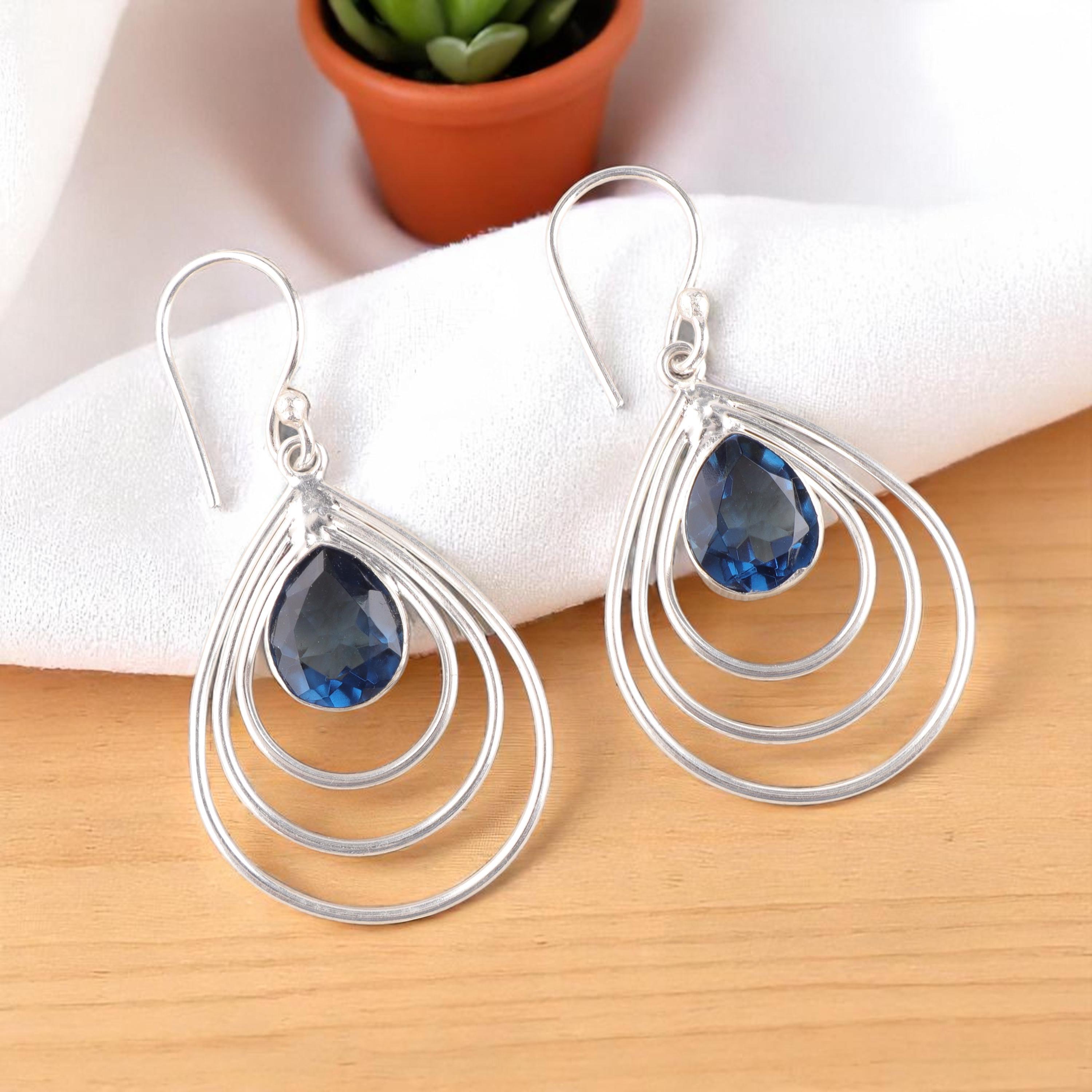 Orecchini Fiore Sissi In Oro Rosso Con Topazi Blu London E Diamanti Ct - Foto 4