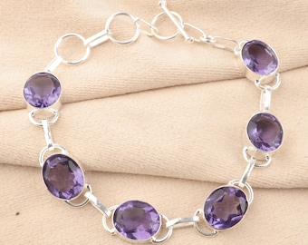 Iolite Gemstone Sterling Silver Bracelet, Handmade Partywear Jewelry