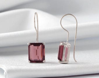 Rhodolith Edelstein Silber Ohrringe, 925 Sterling Silber Tropfen Ohrringe, Prong Set Ohrring 1.06 ", handgemachte Damenohrring, Geburtstagsgeschenk