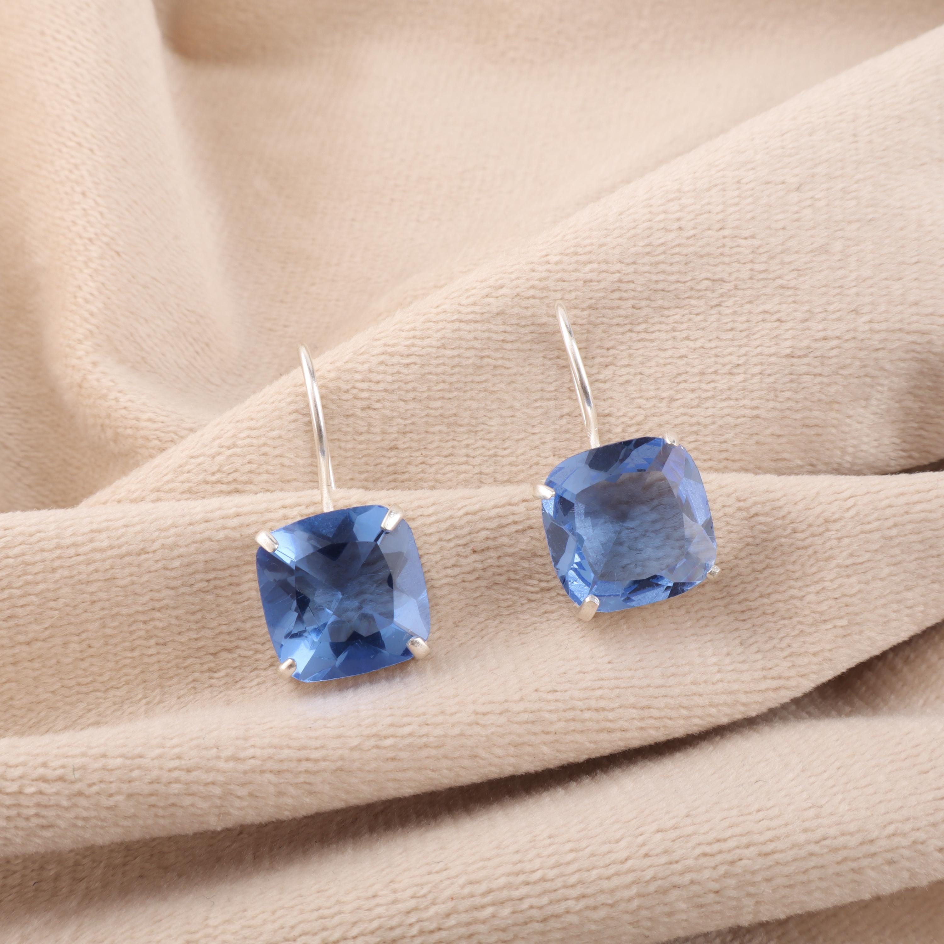 Boucles D'Oreilles Pendantes En Tanzanite Naturelle Et Argent Sterling 925 - Pierre Ovale 10x12mm - Cadeau Fait Main