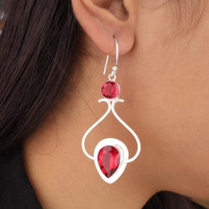 Rubellite Gemstone Silver Earrings, 925 Sterling Silver Beautiful Long Earring, Partywear Earrings, October Birthstone, Bridal Gift Jewelry
