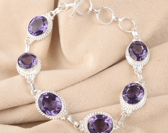 Iolite Gemstone Silver Bracelet, 925 Sterling Silver, Women's Bracelet, Anniversary Gift For Her, Wedding Bracelet, Unique Bracelet For Her