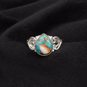 Spiny Oyster Gemstone Ring, 925 Sterling Silver Ring, Handcrafted Pear Gemstone Ring, Silver Ring Jewelry, Vintage Band Ring, Gift For Women