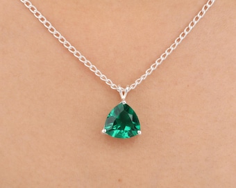 Green Emerald Gemstone Silver Pendant, 925 Solid Silver Pendant, Tiny Pendant 0.58", May Birthstone, Unique Pendant Jewelry, Christmas Gift