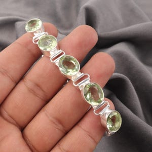 Green Amethyst Gemstone Silver Bracelet, 925 Sterling Silver Bracelet, Handmade Women Bracelet 7-9&quot;, February Birthstone, Gift For Wedding