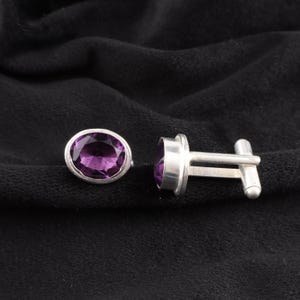 Elegant Purple Amethyst Cufflink, Designer Men&#39;s Jewelry, Solid 925 Sterling Silver Cufflink, Formal Cufflink Best Gift For Dad, Brother0.6&quot;