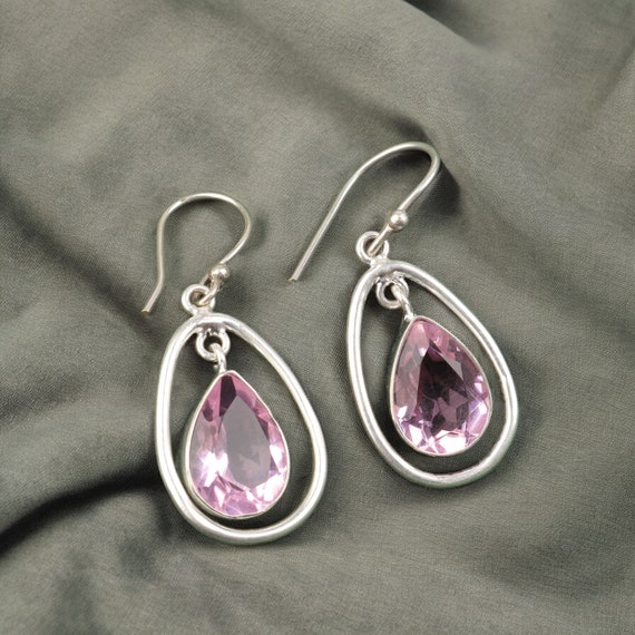 Boucles D'Oreilles Anciennes Topaze Rose Plaqué Or - Style Vintage - France