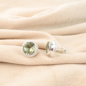 Green Amethyst Gemstone Silver Earring, 925 Sterling Silver, Everyday Stud Earring, Dainty Stud Earrings, Bezel Stud, Earring Gift For Women