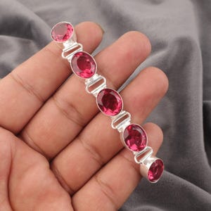 Pink Tourmaline Gemstone Silver Bracelet, 925 Sterling Silver Bracelet, Elegant Partywear Bracelet, October Birthstone, Handcrafted Bracelet