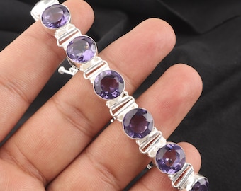 Iolite Gemstone Silver Bracelet, 925 Sterling Silver Bracelet, Handmade Women Bracelet 7-9", September Birthstone, Unique Partywear Bracelet