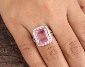 Morganite Gemstone Silver Ring, 925 Sterling Silver Unique Partywear Ring, Elegant Pink Morganite Women Ring, June Birthstone, Gift For Her