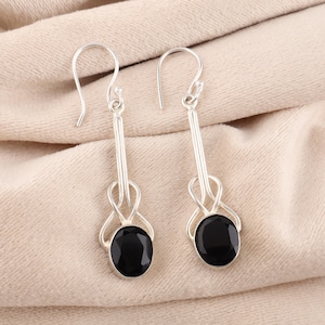 Black Onyx Gemstone Long Drop Earring, 925 Sterling Silver Handmade Women Earrings, Unique Partywear Earrings, July Birthstone, Gift For Her