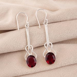 Rubellite Gemstone Silver Earrings, 925 Sterling Silver Long Drop Earrings 1.76&quot;, Unique Partywear Earrings, Women Earrings, Gift For Her