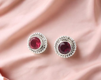 Pink Tourmaline Sterling Silver Stud Earrings, Handmade Jewelry