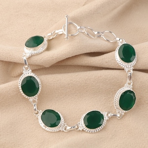 Green Onyx Gemstone Silver Bracelet, 925 Sterling Silver, Dainty Bracelet, Handmade Bracelet, Birthstone Jewelry, Gifted Jewelry, Gift Idea