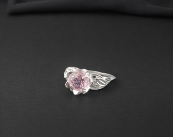 Morganite Ring, 925 Sterling Silver Ring, Dainty Morganite Ring, Flower Shape Ring, Designer Ring, Morganite Engagement Ring, Gift For Women