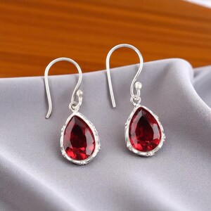 Pink Rubellite Gemstone Silver Earring, 925 Sterling Silver, Handmade Gemstone Earrings 1.30&quot;, Everyday Earrings, Hook Earrings For Women