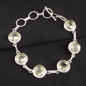 Green Amethyst Gemstone Bracelet, Sterling Silver Handmade Bracelet 7-9 Inches, Women Bracelet, February Birthstone Bracelet, Gift For Her