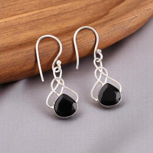 Natural Black Onyx Gemstone Earring, 925 Sterling Silver, Black Onyx Earring 1.50&quot;, Dangle Earring For Women , July Birthstone, Gift For Her