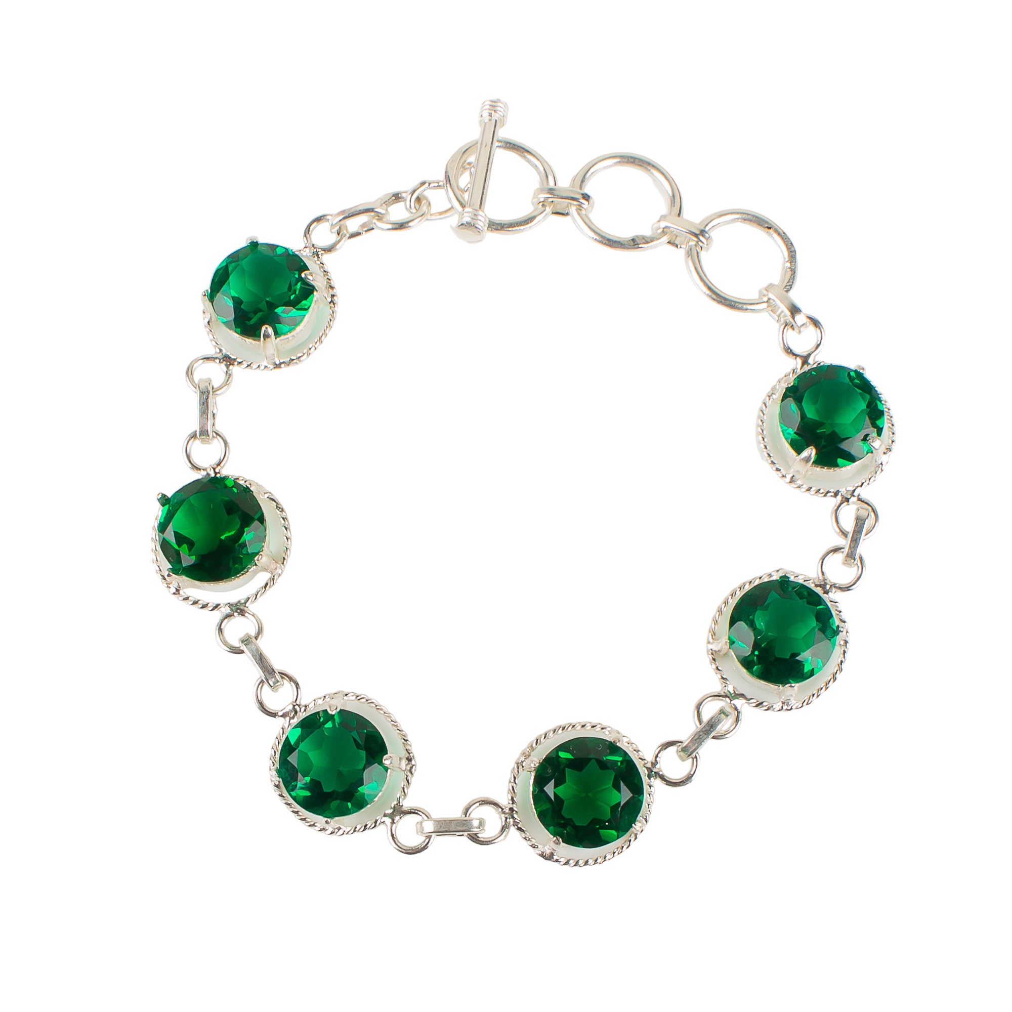 Pulsera De Plata De Ley Con Esmeralda, Joyería Con Piedras Preciosas Para Mujer - España