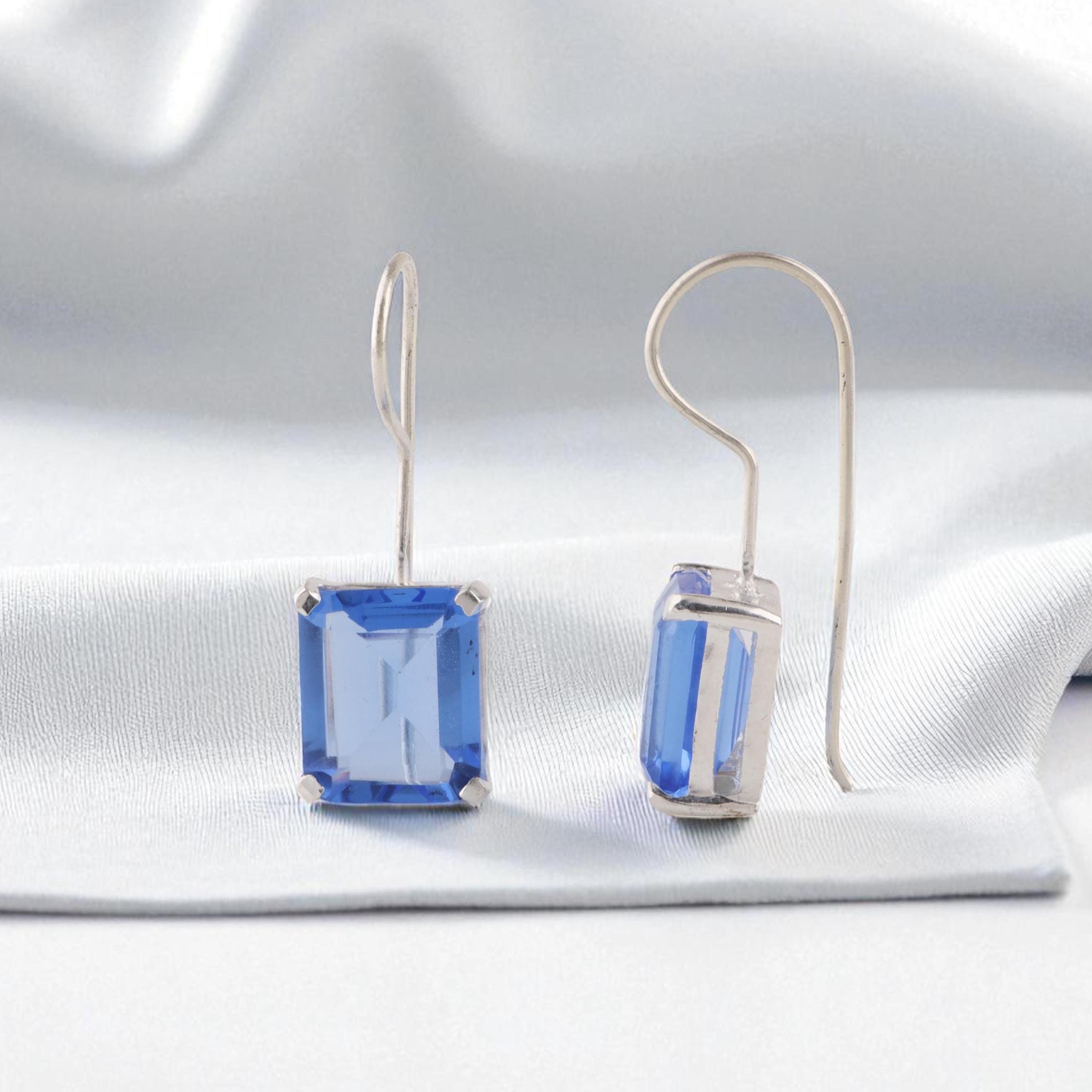 Orecchini Pendenti Artigianali In Argento 925 Con Tanzanite Blu Creata In Laboratorio, Lunghezza 2.50 - Foto 2