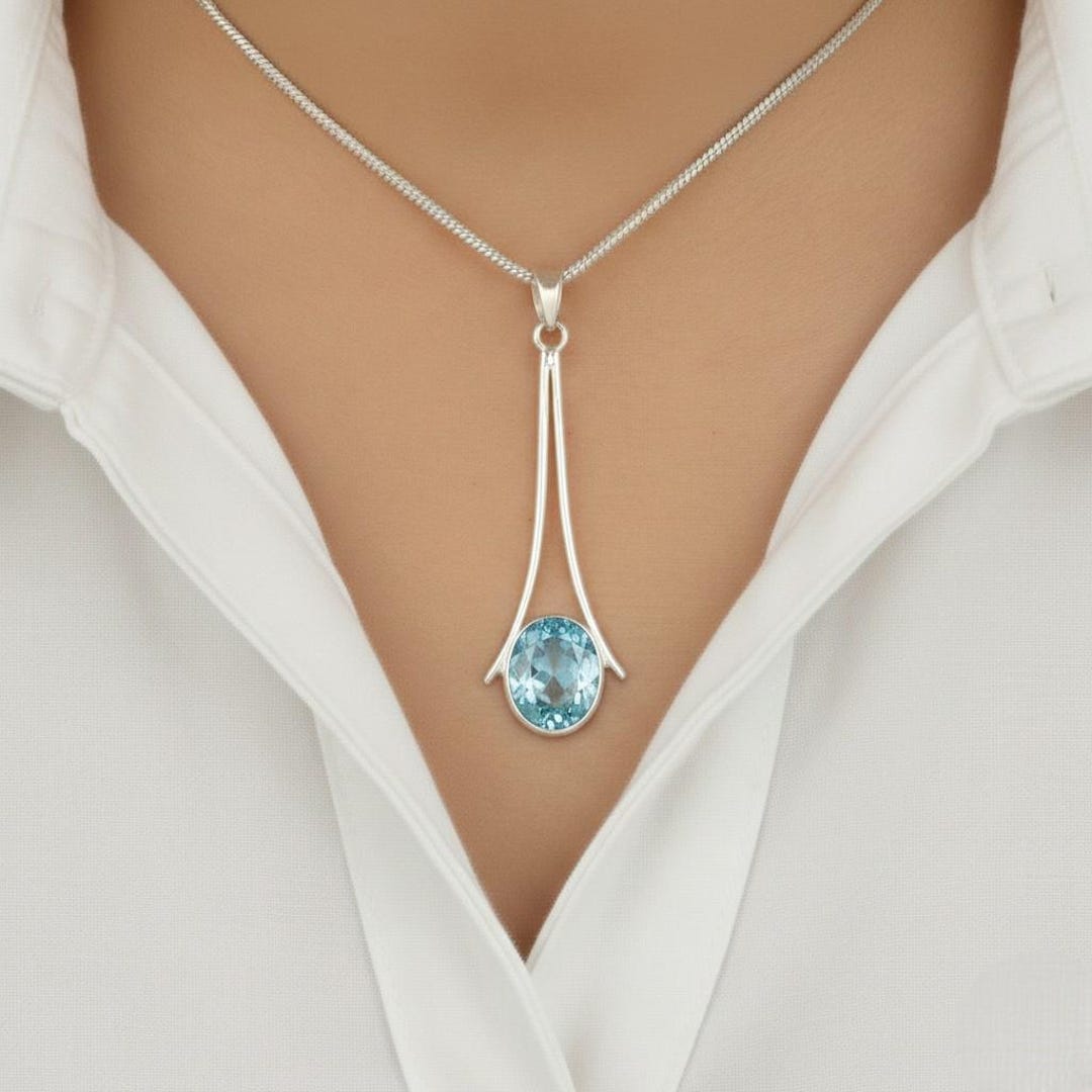 Sky Blue Topaz Gemstone Droplet Pendant | 925 Sterling Silver ...