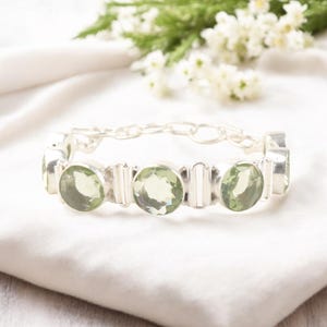 Green Amethyst Gemstone Silver Bracelet, 925 Sterling Silver Partywear Bracelet, Women Bracelet, Adjustable Chain Bracelet, Engagement Gift