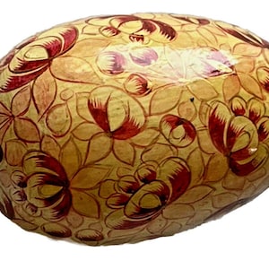 Vintage Hand Painted Real Egg  Pink Floral Shell Handmade Folk Art USA Made 80s