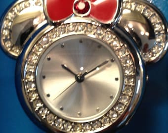 Disney Minnie Mouse Ears Watch NIB Rhinestone Red Black Bands NOS Quartz Adult