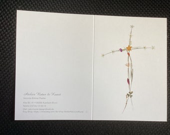 Set of 4 FLOWER CROSS CARDS PRINT from the original from REAL flowers & leaves