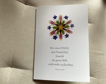 FLOWER CARD PRINT with saying from the original made from REAL flowers & leaves