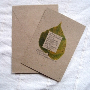 CARTE avec une VRAIE feuille de tilleul et un dicton