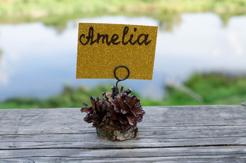 10 pcs Brown Tips Pine Cone Place Card Holders Rustic Woodland Wedding Escort Card Holders Fall Wedding Table Number Holders Photo Holders