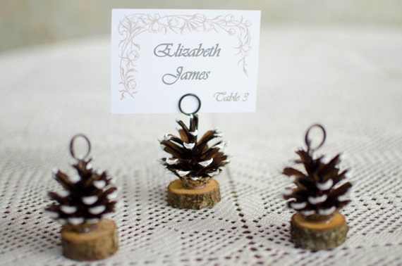 10 Pcs White Tips Pine Cone Place Card Holders Rustic Woodland Etsy