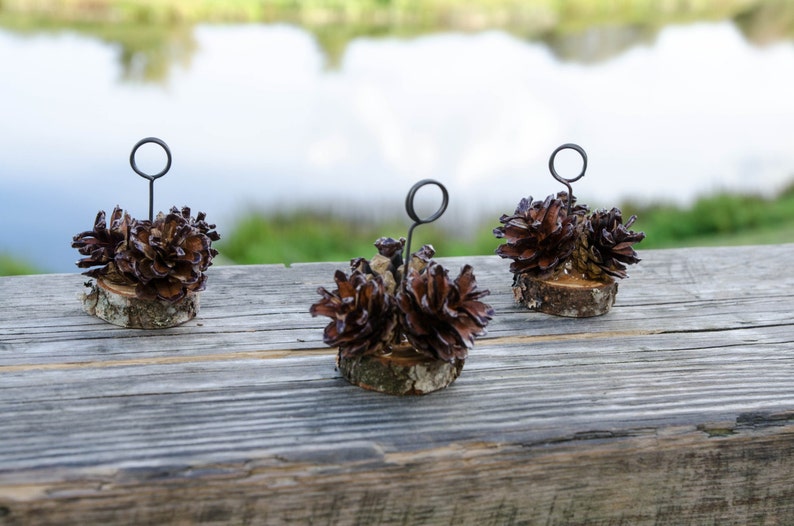 10 pcs Brown Tips Pine Cone Place Card Holders Rustic Woodland Wedding Escort Card Holders Fall Wedding Table Number Holders Photo Holders