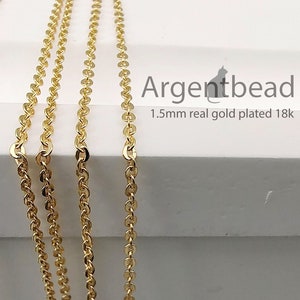 1m 18k real gold plated brass Flat O shape Chain, 1.5mm Gold Plated Chain Wholesale, Necklace Chain, Cable Chain Argentbead 226AG20220GP