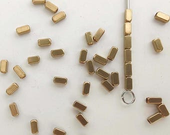 Faceted Brass Rectangle Spacer Beads, 2mm Tiny Metal Spacers for Jewelry Making 50pc