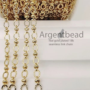1m Real Gold Plated Chain Flat O shape Chain, 18k Seamless Gold Plated Chain Wholesale, Necklace Chain, Cable Chain Argentbead 226AG20221GP