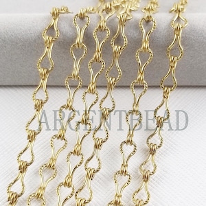 Best seller 1M 4x10mm Gold Brass Cable Chain, Textured Lightweight Chain, Soldered Chain brass Argentbead 226AG2005