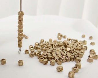 Raw Brass Faceted Geometric Beads, Prism Cut Jewelry Findings (2.5mm) 100 pcs