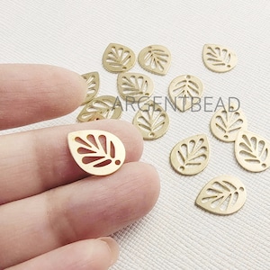 16pcs of Raw Brass Cutout Leaf Charms, Brass Leaf Charm,  for Earrings Making, Earring Findings Argentbead 20AG167