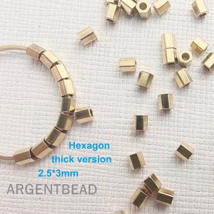 25pcs Raw Brass Hexagon Tube Spacer Beads : Jewelry Spacer 2.5mm x 3mm beading supplies Argentbead 22AG0006